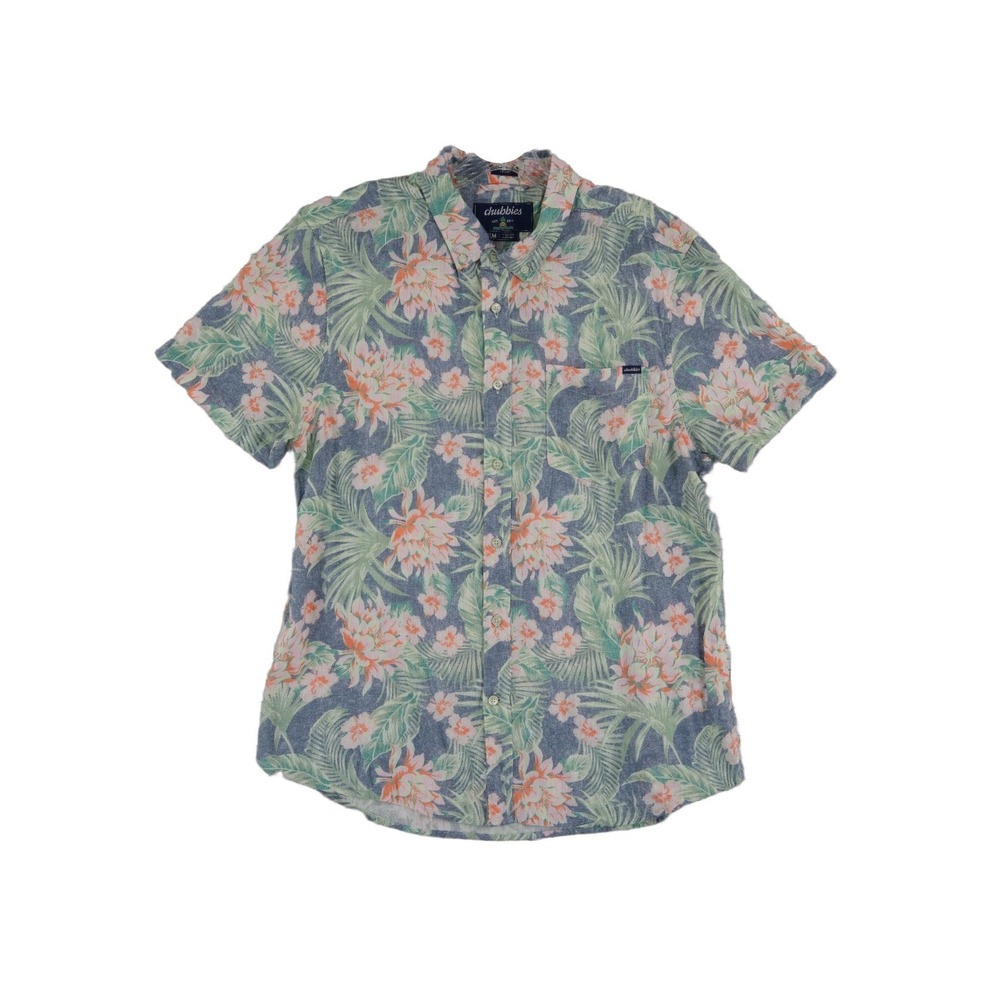 Chubbies Button Camp Shirt Men's Size Medium Blue Floral Tropical Hawaiian